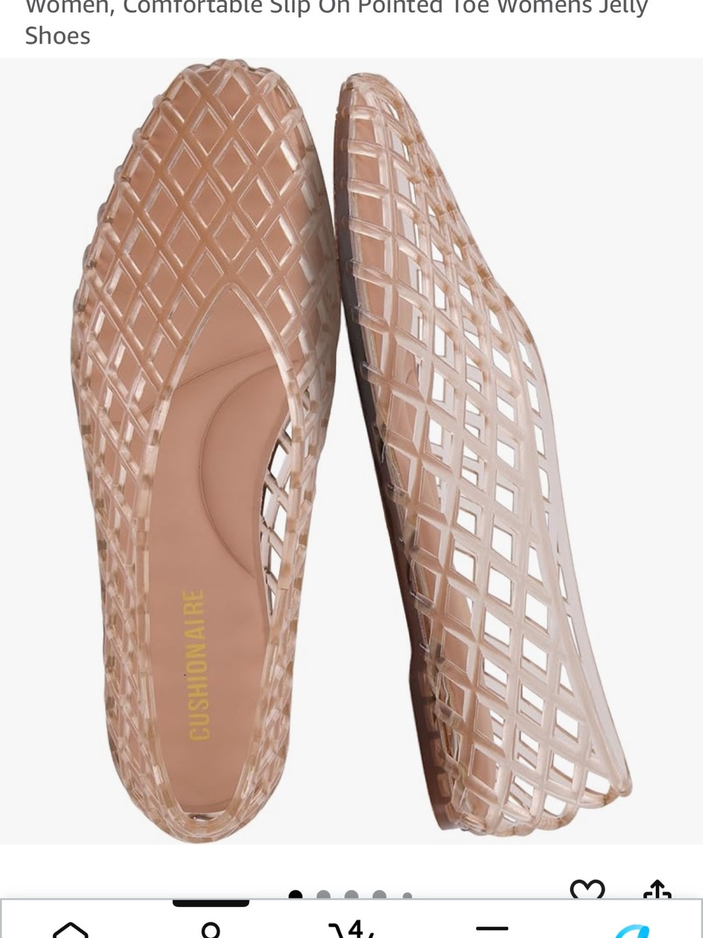 Cushionaire Women’s Nude Pointed-Toe Slip-On Jelly Flats
